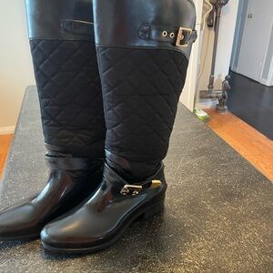 Charlie Paige Black Quilted Knee-High Women's Rain Boots
